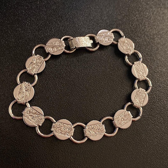 Sarah Coventry Jewelry - Vintage Sarah Coventry • Silver Coin Link Floral Repousse Embossed Bracelet